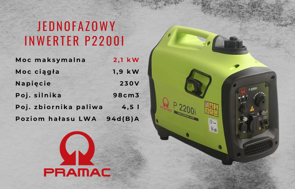 Agregat prądotwórczy PRAMAC P2200i 2.1 kW inwerterowy + olej + dostawa gratis!